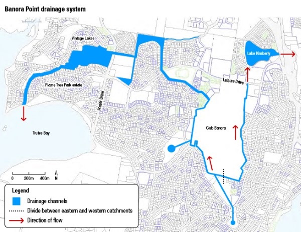 Map showing the Banora Point drainage system