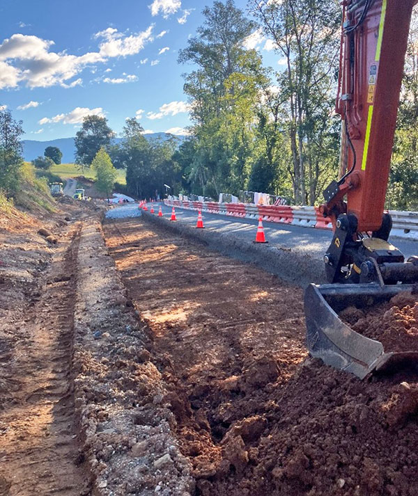 Preparation continues on the upslope lane at the Tyalgum Road slip site.