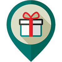 Map icon box with red ribbon