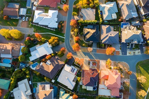 Aerial view of a typical suburb