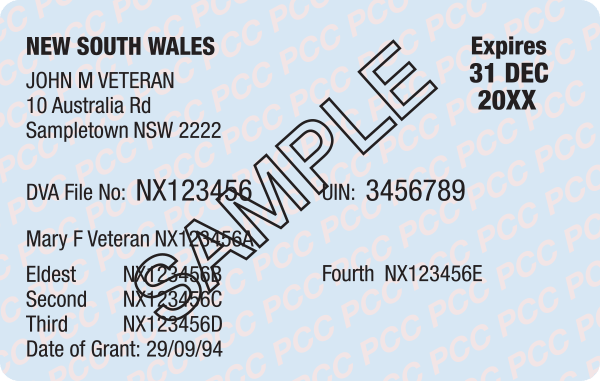 Pensioner concession card - Back